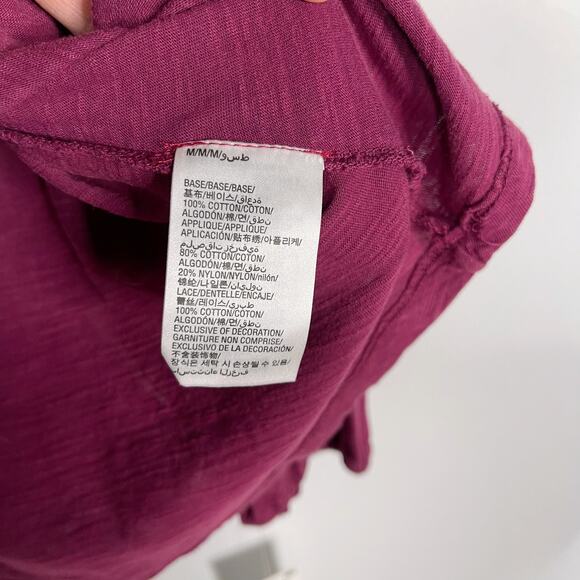 New Style & Co M Merlot Boho Remix Floral Lace Panel Inset Long Sleeve Blouse - Picture 8 of 10